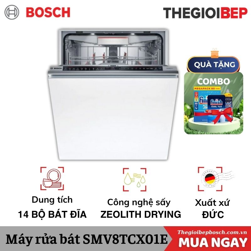 Máy rửa bát Bosch SMV8TCX01E serie 8, âm tủ Máy rửa bát Bosch SMV8TCX01E serie 8, âm tủ