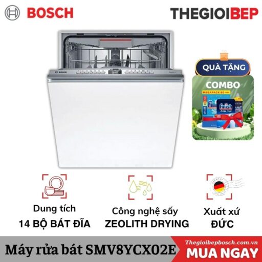 Máy rửa bát Bosch SMV8YCX02E serie 8, âm tủ
